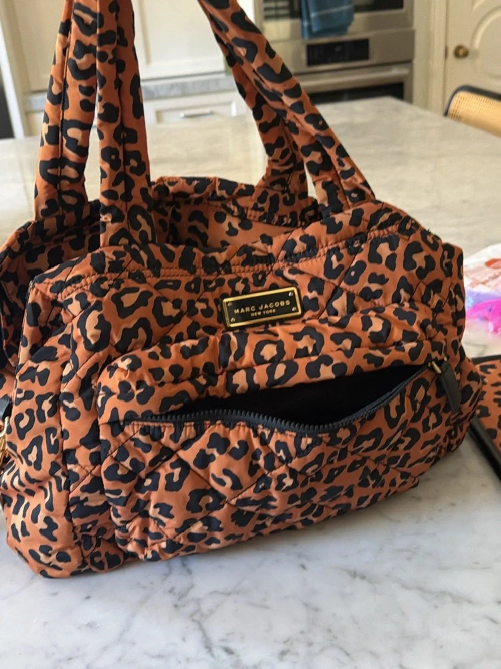 Marc Jacobs Orange and Black Leopard Nylon Tote